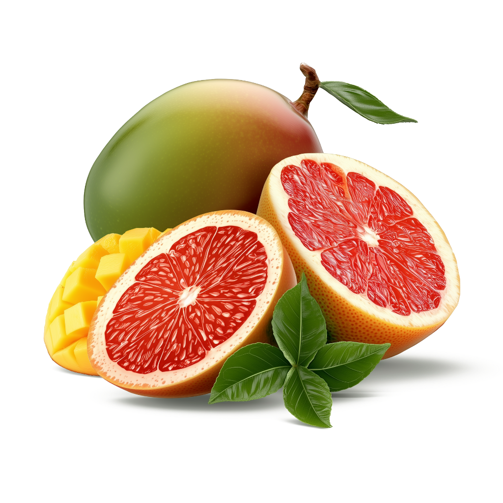 animatie van een mango en grapefruit